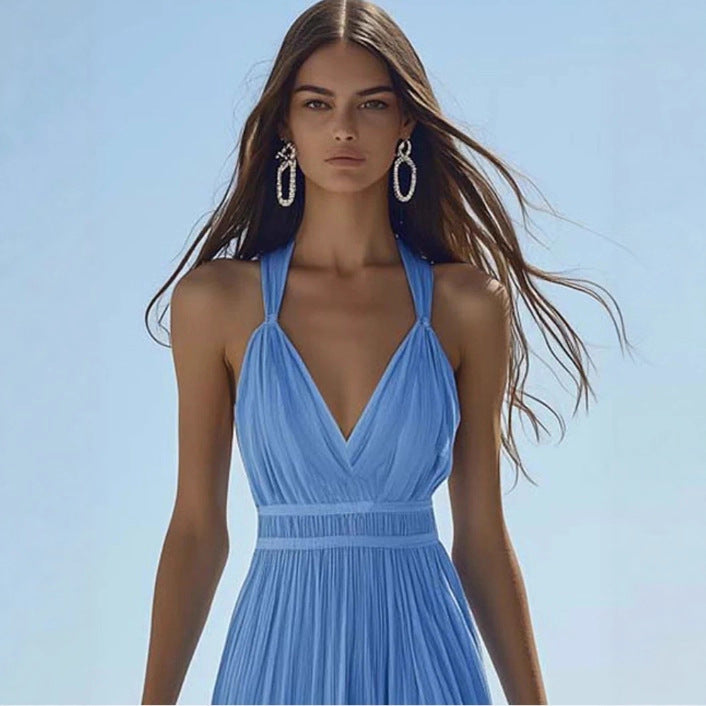 Womens Light Blue Chiffon Maxi Dress