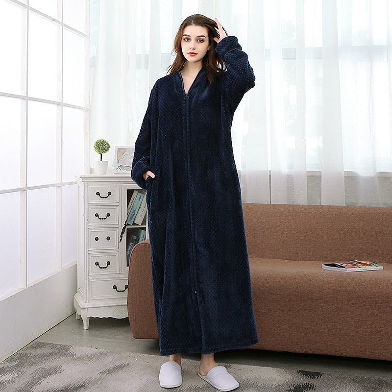 Zipper Long Pineapple Lattice Bathrobe With Fertilizer