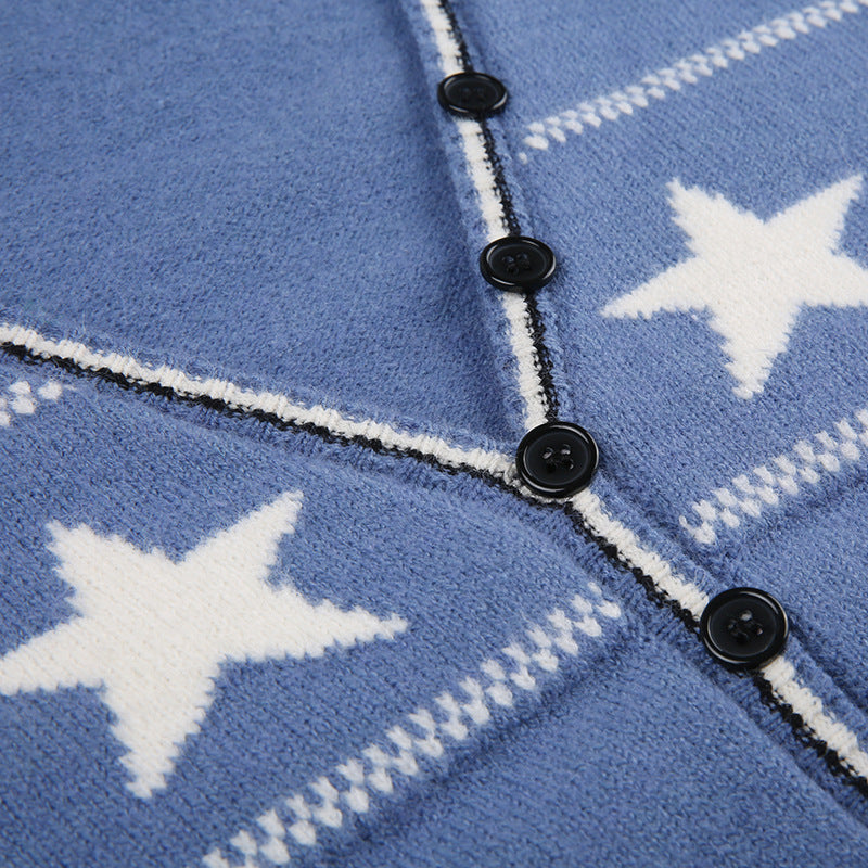 Vintage Star Woven V-Neck Button Cardigan Academy