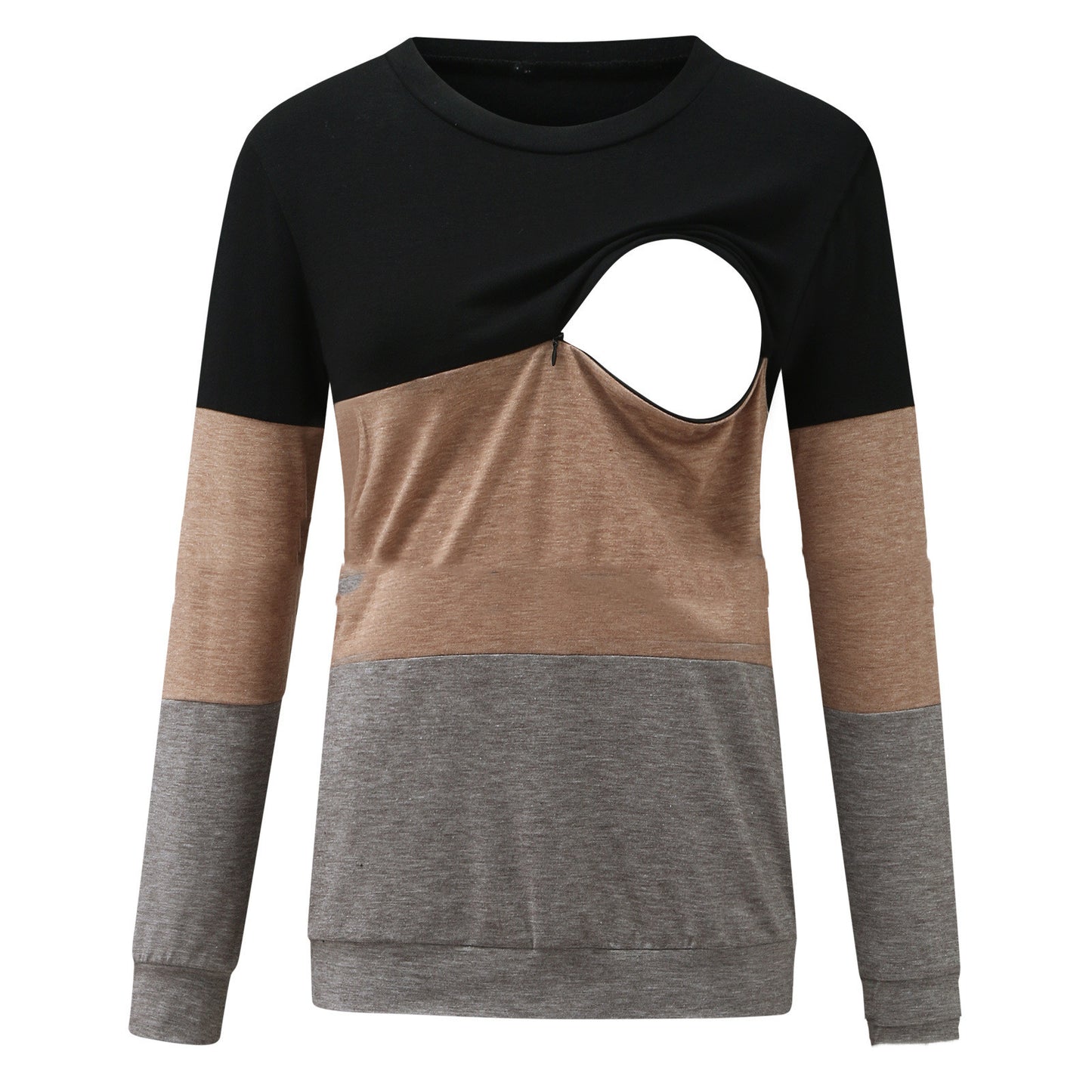 Long Sleeve Colorblock Crew Neck Nursing Top T-Shirt