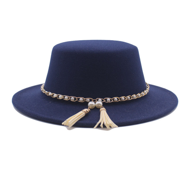 Fashion Flat Brim Top Hat Women Flat Top Woolen Hat