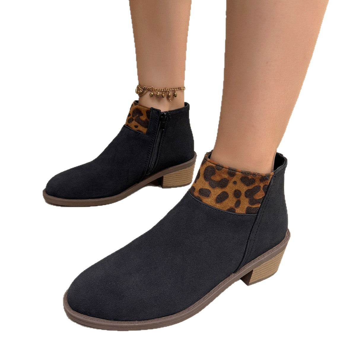 Plus Size Frosted Leopard Print Pointed Sense Thin Booties