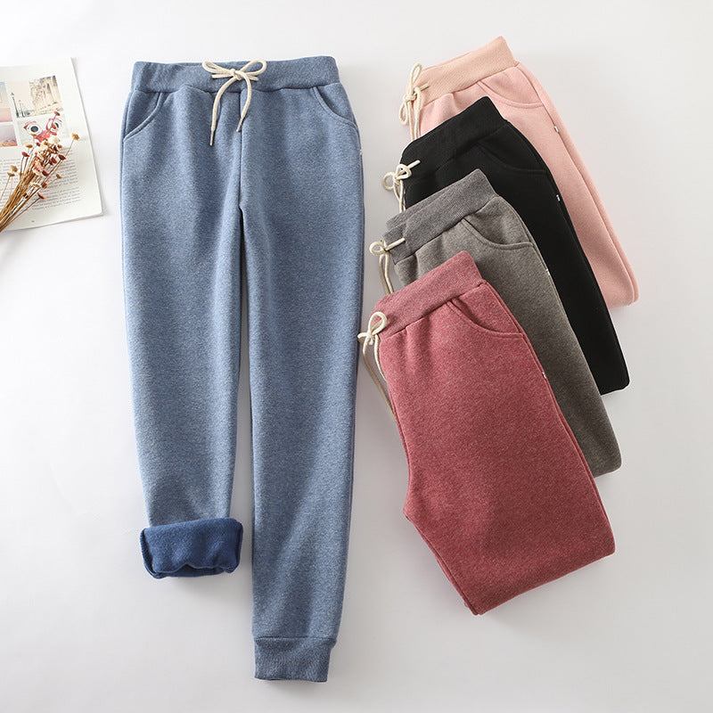 Autumn And Winter Fleece-lined Thickened Casual Pants Women's Pearl Velvet Sweatpants