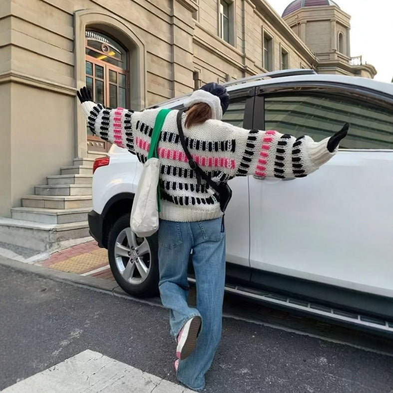 Striped Crew Neck Casual Knitwear For Women