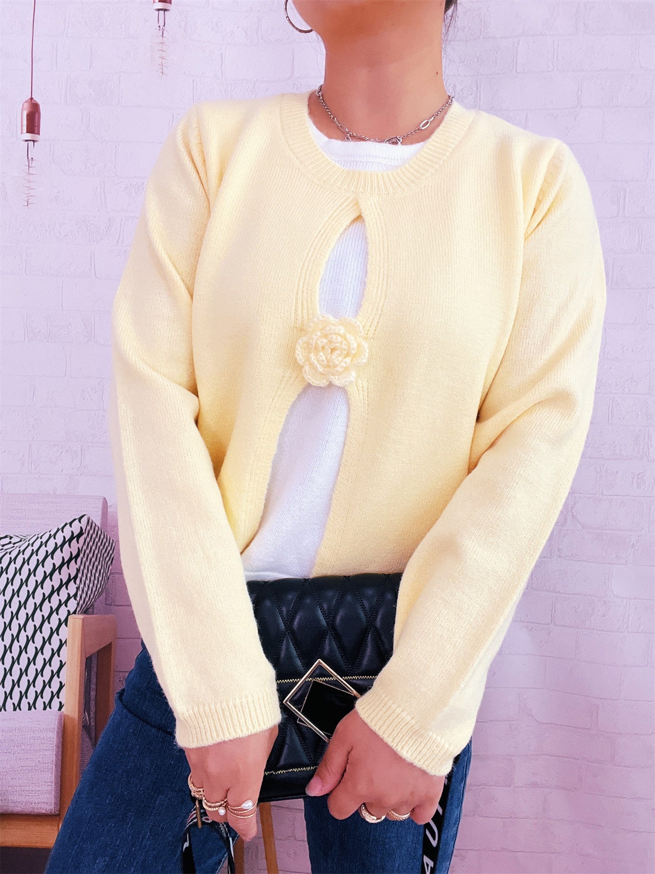 Women's Round Neck Long Sleeve Fake Two-piece Sweater