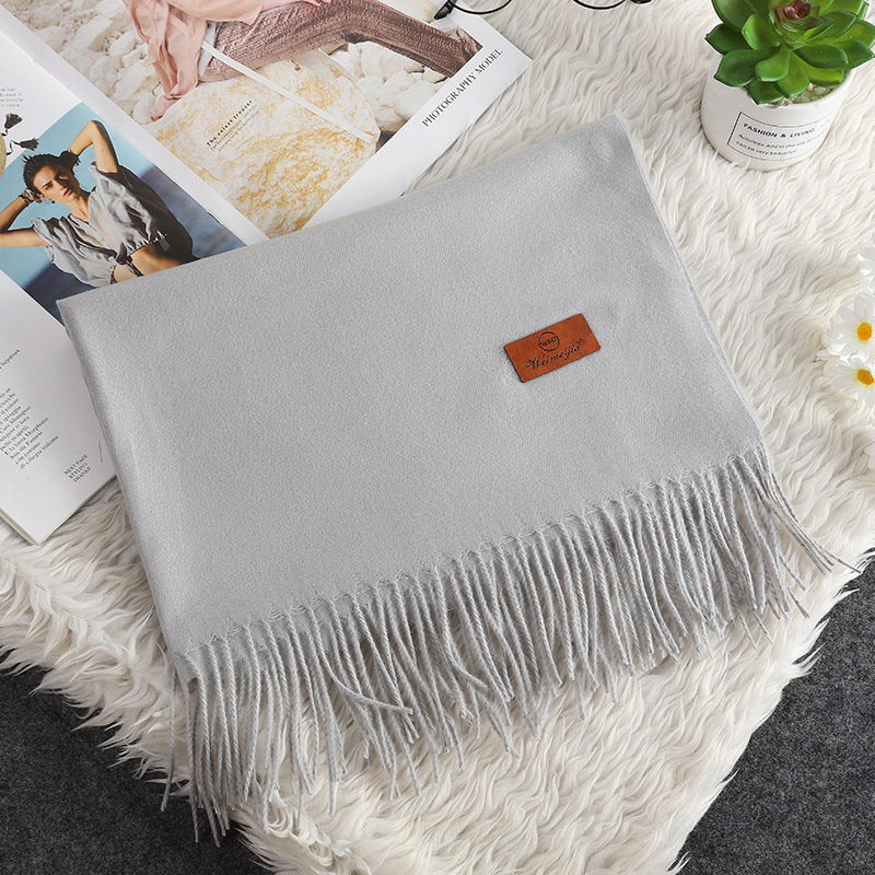 Solid Color Cashmere-like Bristle Scarf Ladies Tassel Warm Gift