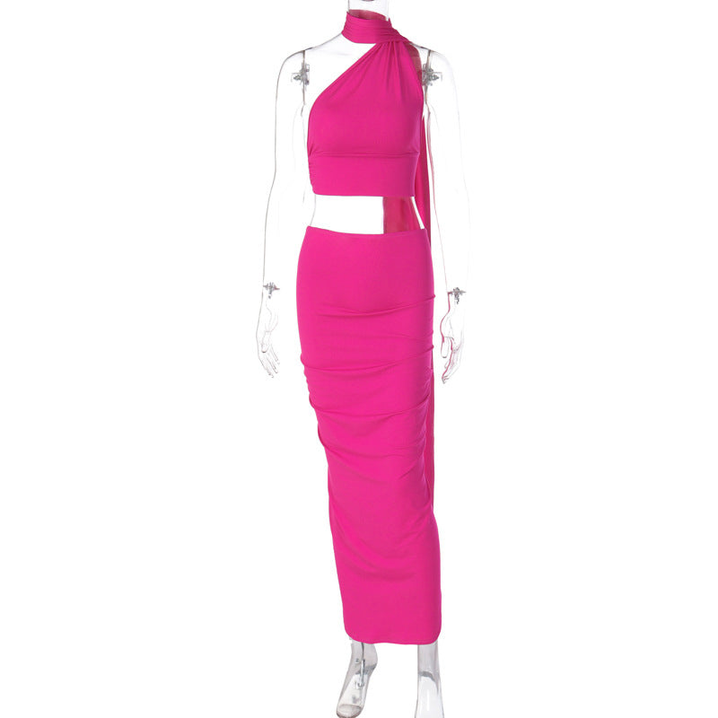 Fashion Backless Tube Top Slim Fit Pleated Skirt