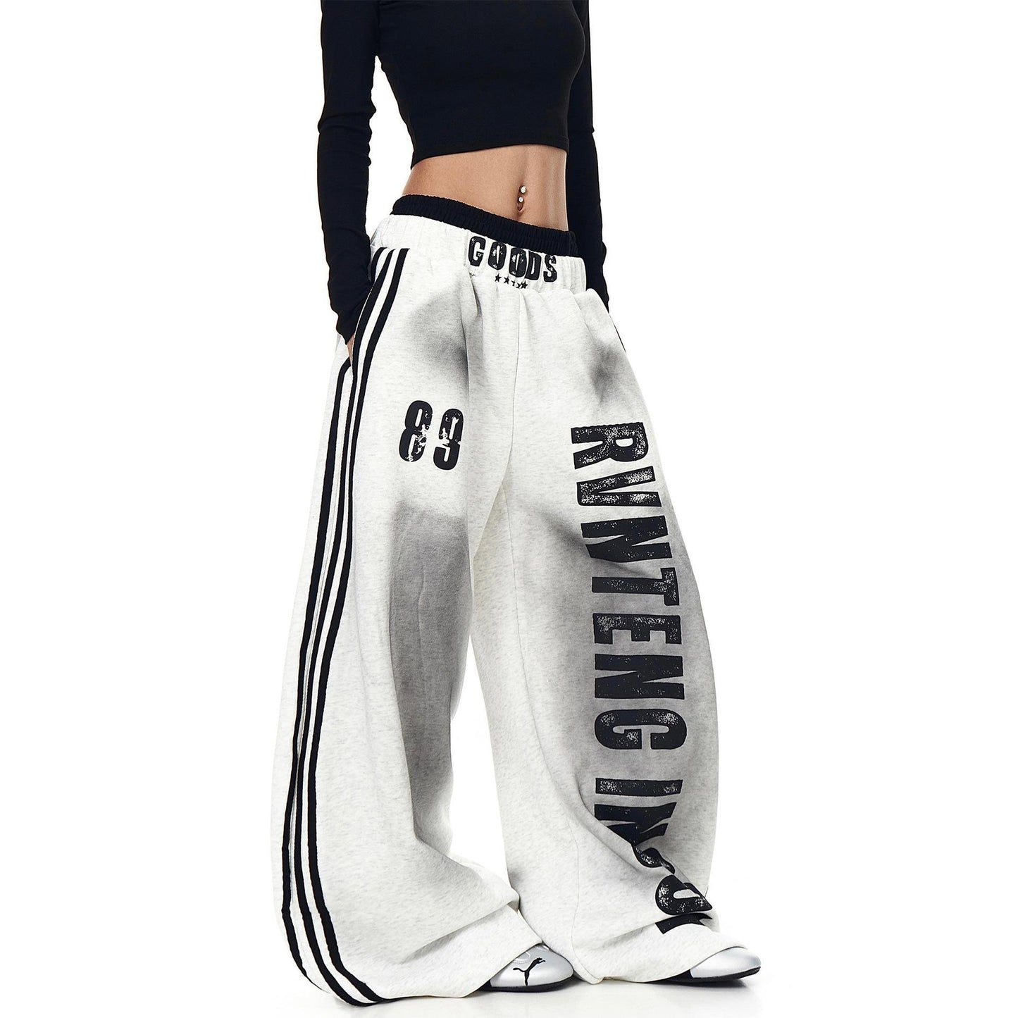 High-street Distressed Casual American-style Lettered Sweatpants For Women