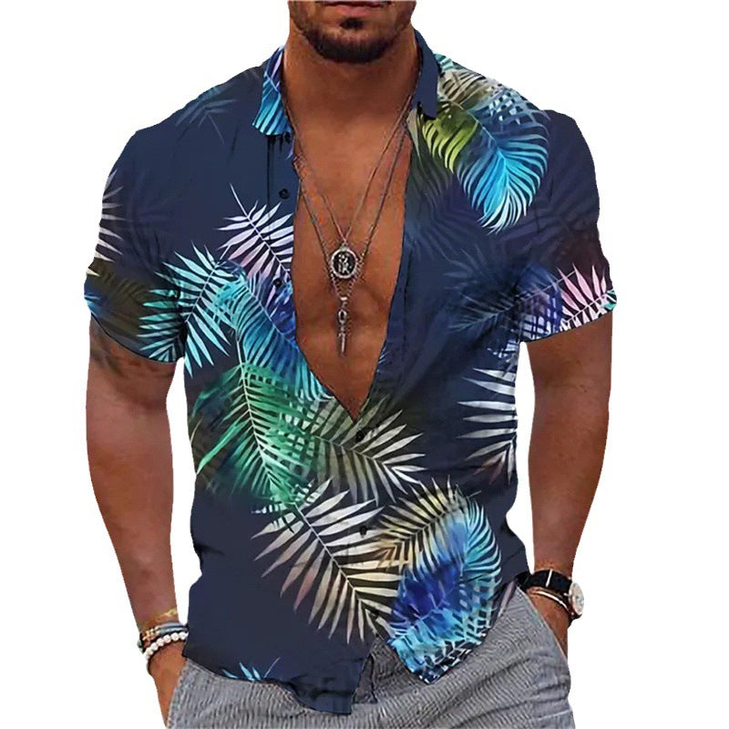 Personalized Printing T-shirt Summer Loose Short Sleeve Lapel Shirt Casual Streetwear Clothing For Men