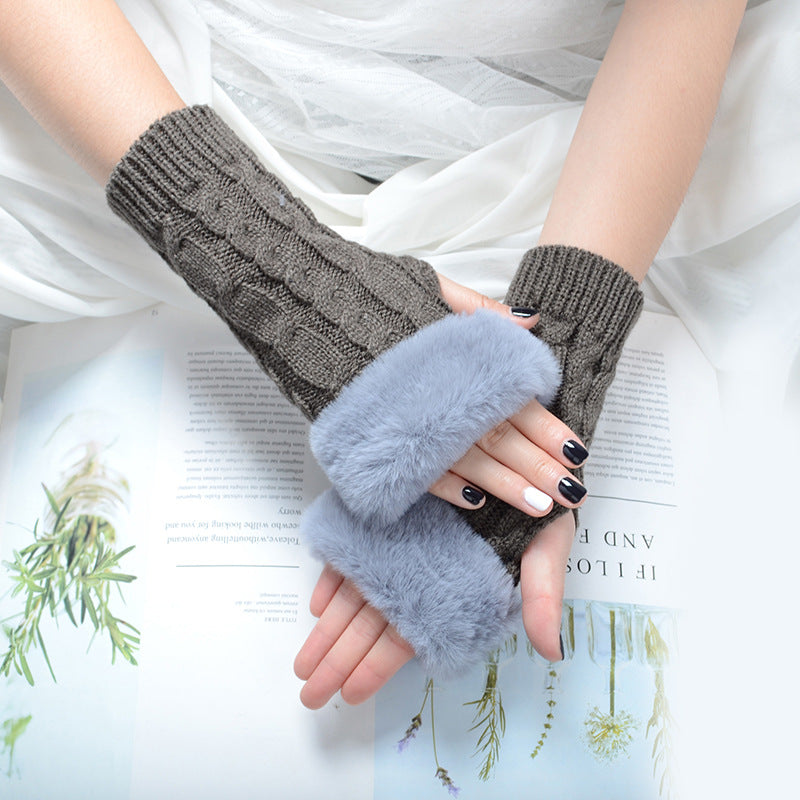Pure Color Fashion Sleeve Twist Knitted Gloves
