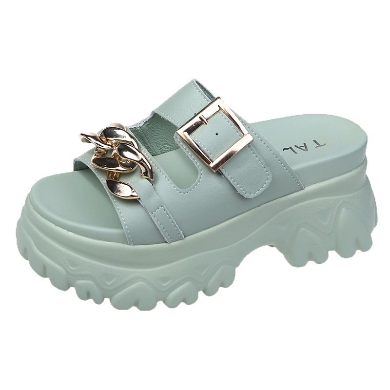 Metal Buckle Heightening Sponge Cake Sandals And Slippers