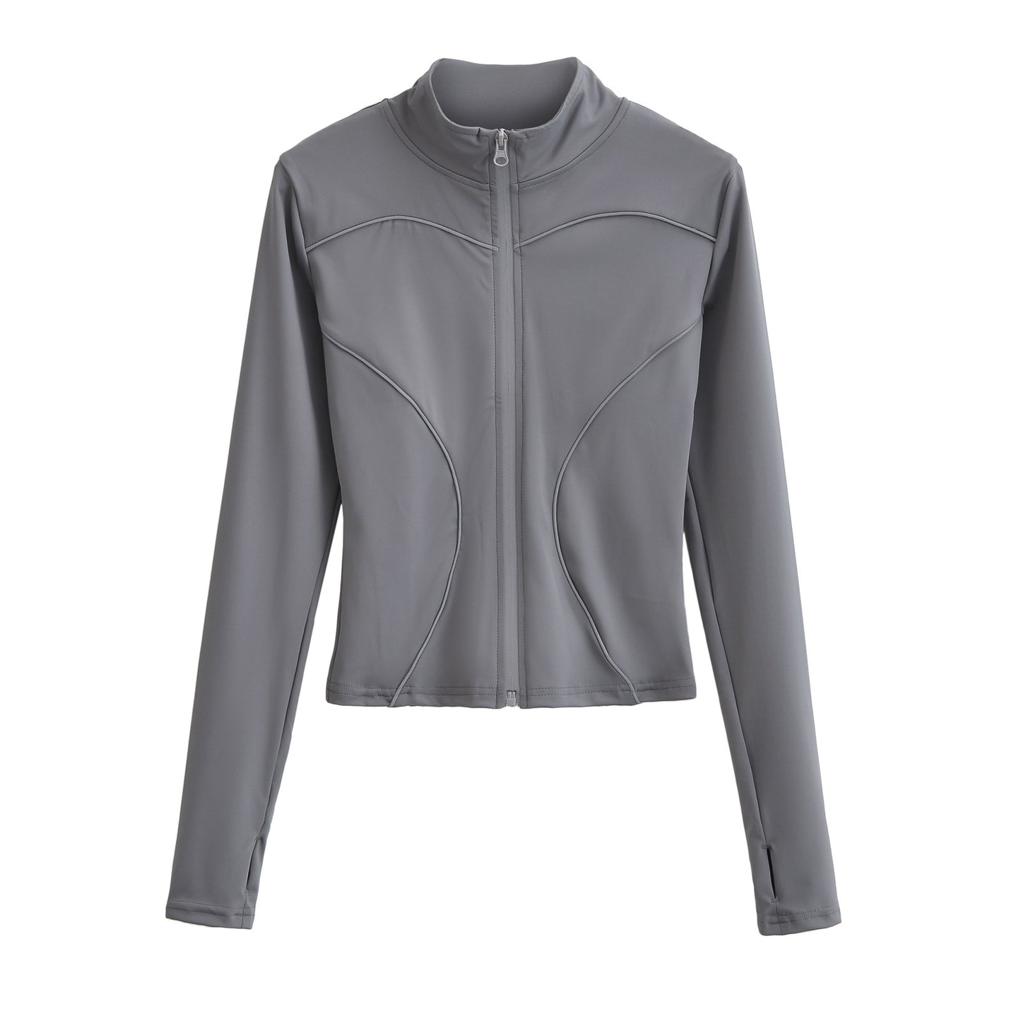 Yoga Half Turtleneck Zipper Cardigan Reflective Stripe Tight Short T-shirt
