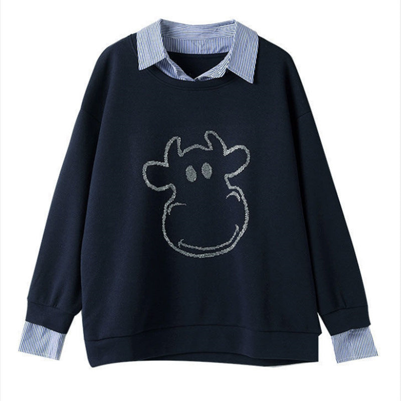 Women's Autumn Winter False-two-piece Sweater Shirt Collar
