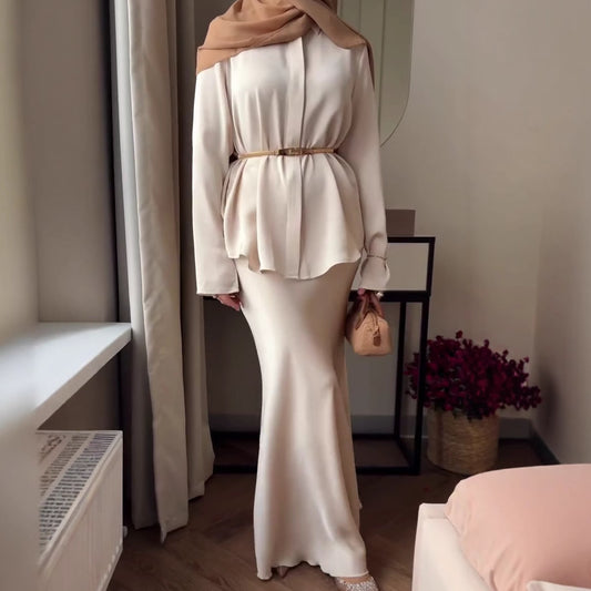 Versatile Buttoned Jacket And Sheath Skirt Set For Women