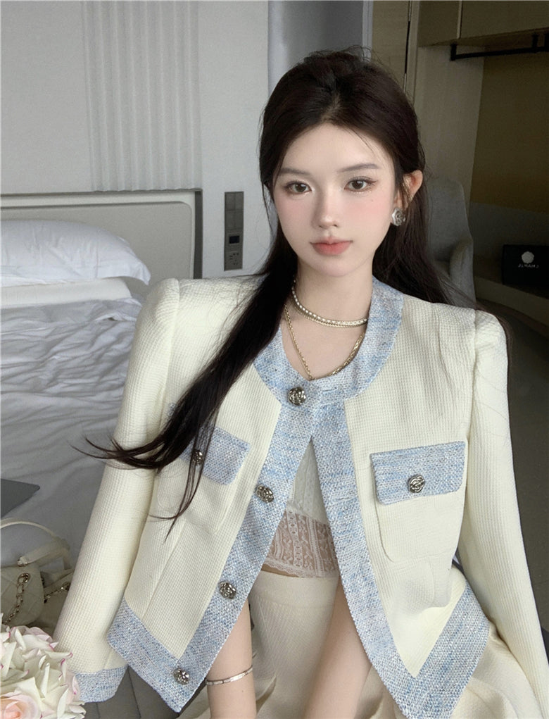Single Breasted Contrasting Korean Top