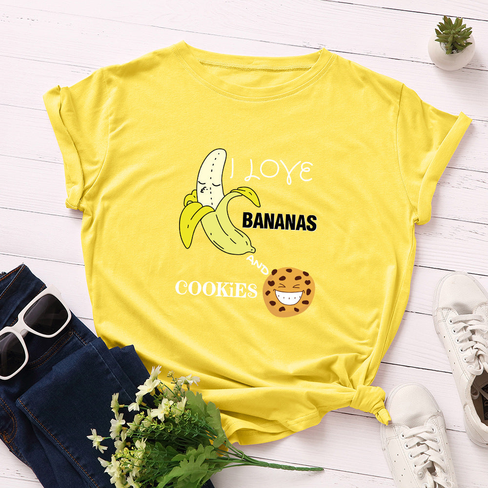 Women's Spoof Banana Letters Loose Crew Neck Short Sleeve T-Shirt