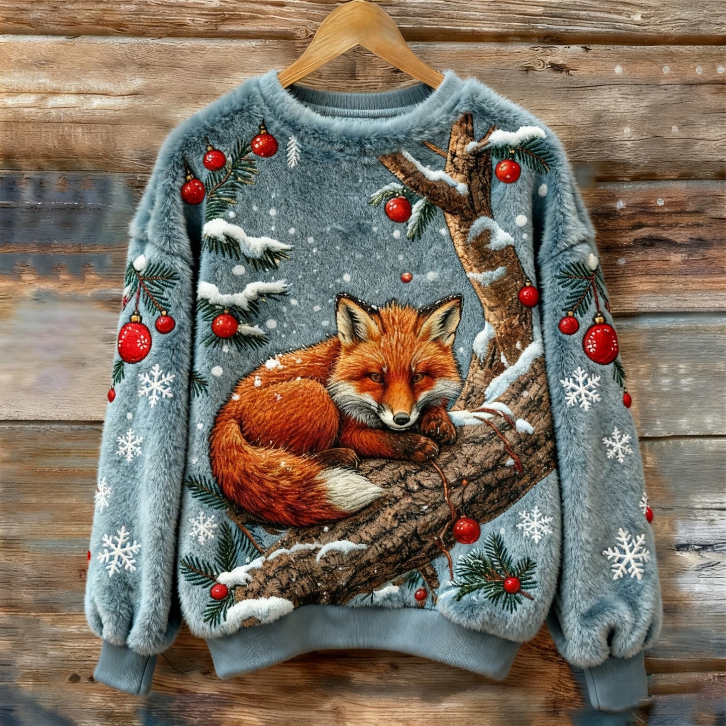 Womens 3D DigitalPrint Flannel Crewneck Sweatshirt For FallWinter