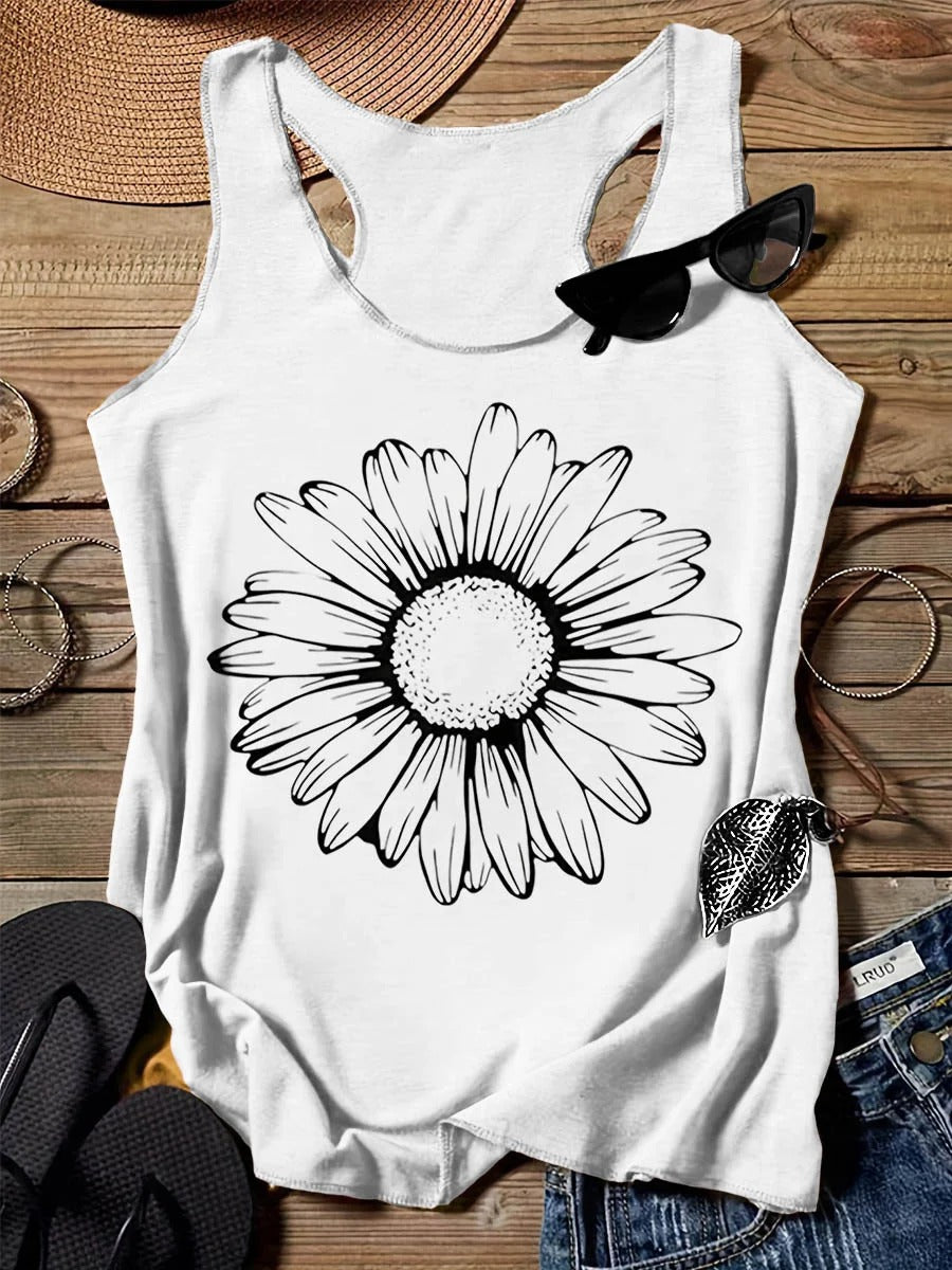 202 Casual Round Neck Narrow Edge Top Loose Sports Pattern Digital Printing Vest Women's Clothing