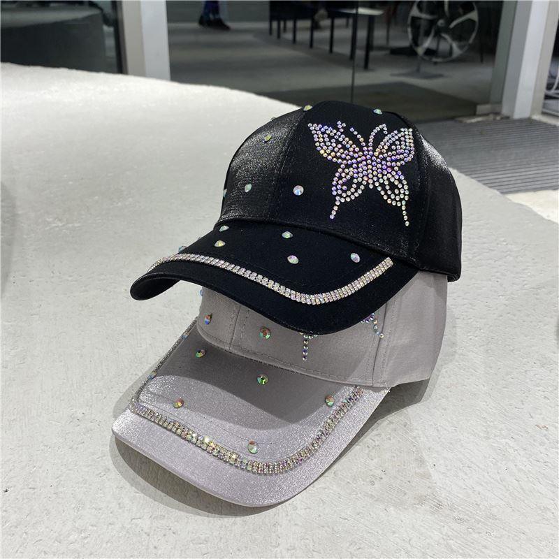 New Women's Rhinestone Butterfly Mercerized Baseball Hat Fashion