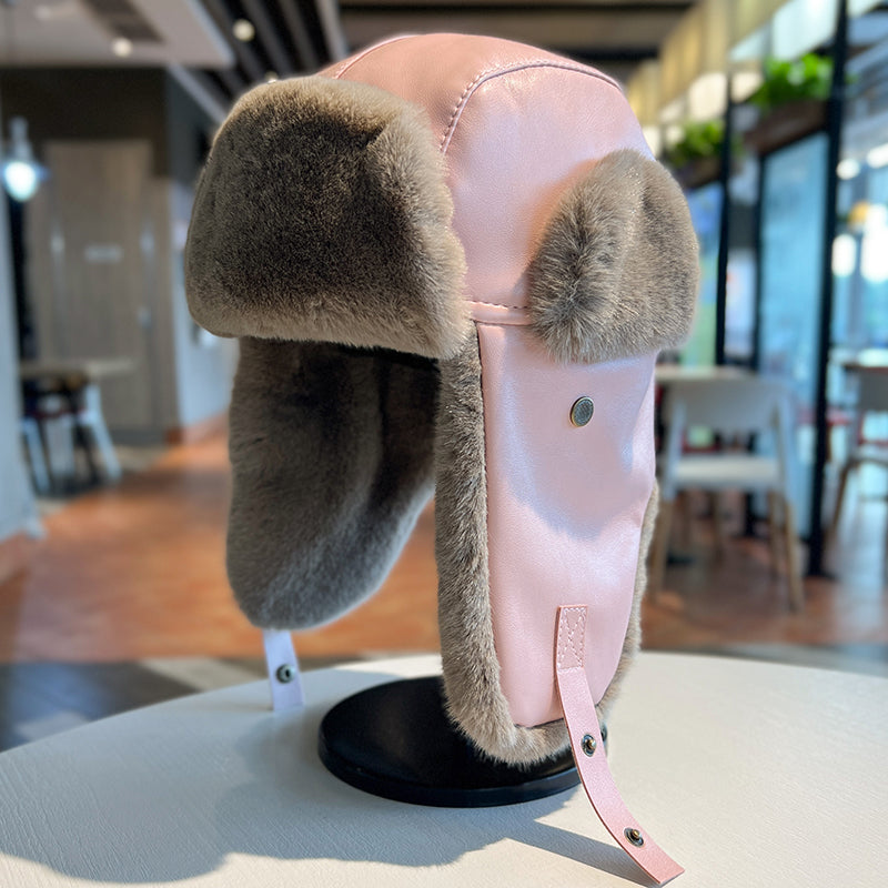 Leather Ushanka Men And Women Autumn And Winter Thickening Warm Earflaps Cap