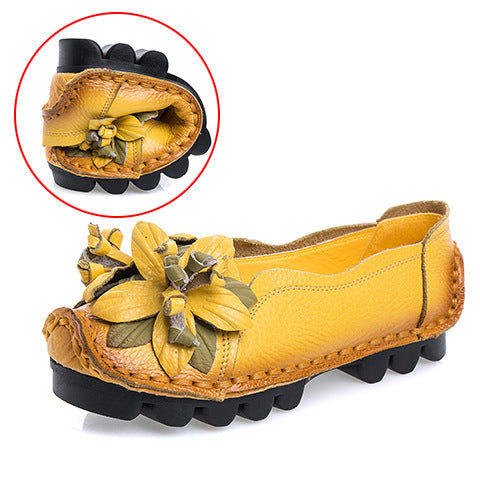 Genuine Leather Ethnic Shallow Mouth Soft Sole Mother Shoes