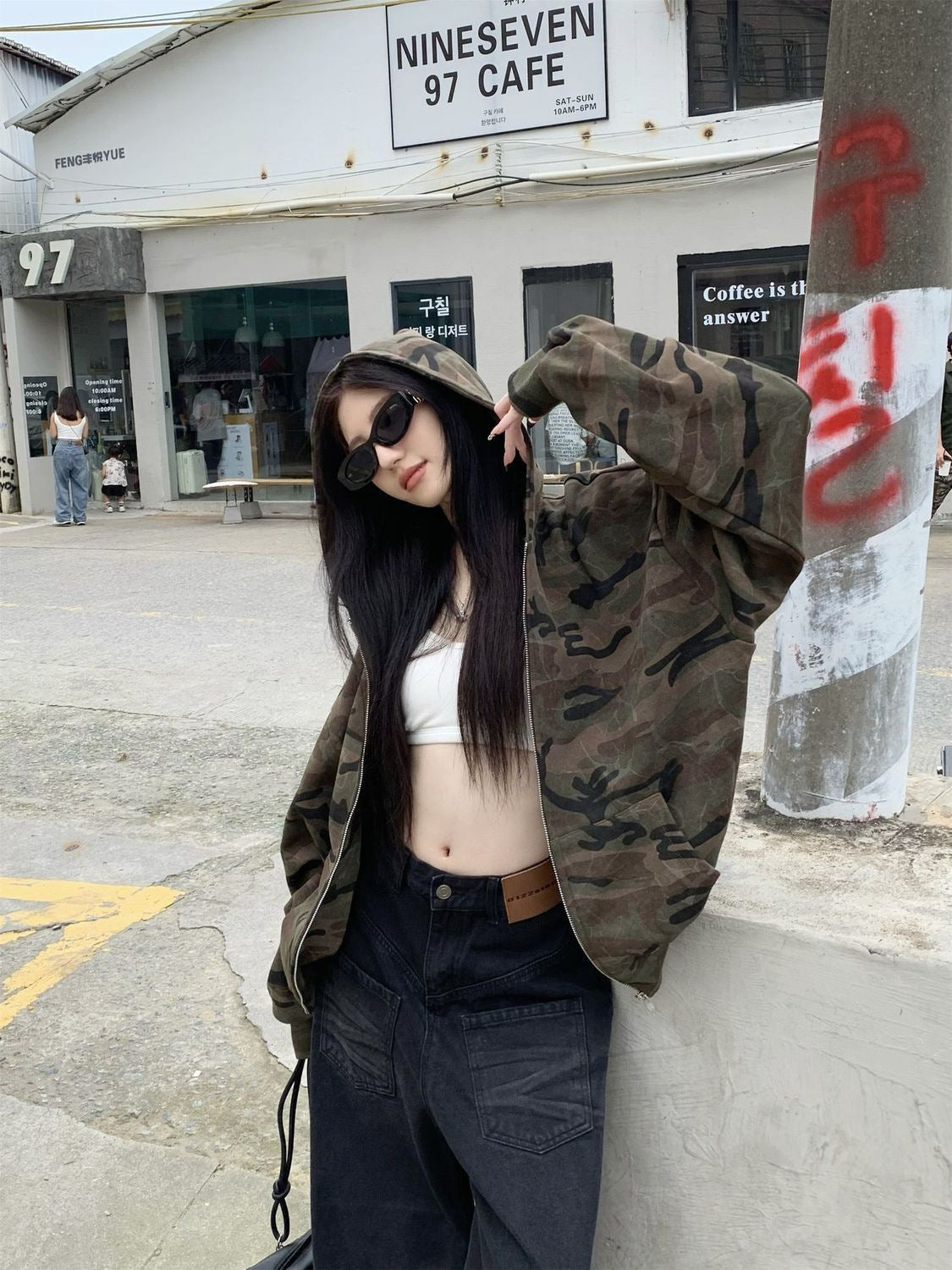 American Retro Camouflage Hoodie Coat