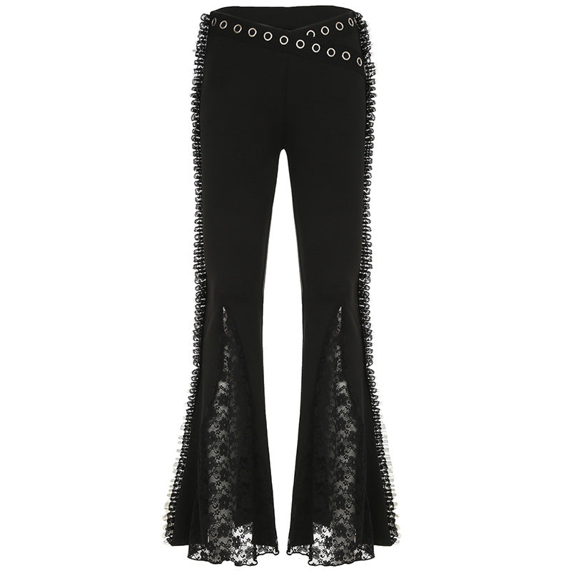 Hot Girl Lace Stitching Drape Bootcut Trousers Female