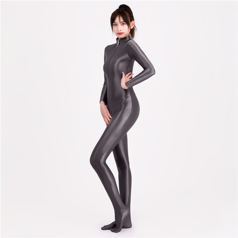 Foot Wrap Hand-length Jumpsuit One-piece Round Glossy