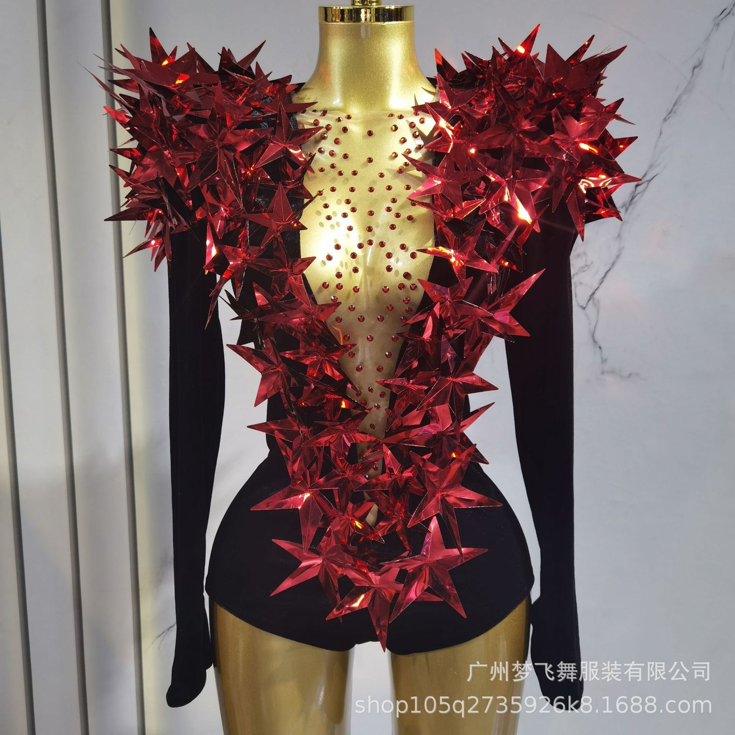 Sexy Golden Three-dimensional Five-pointed Star Exaggerated High Padded Shoulder Jumpsuit