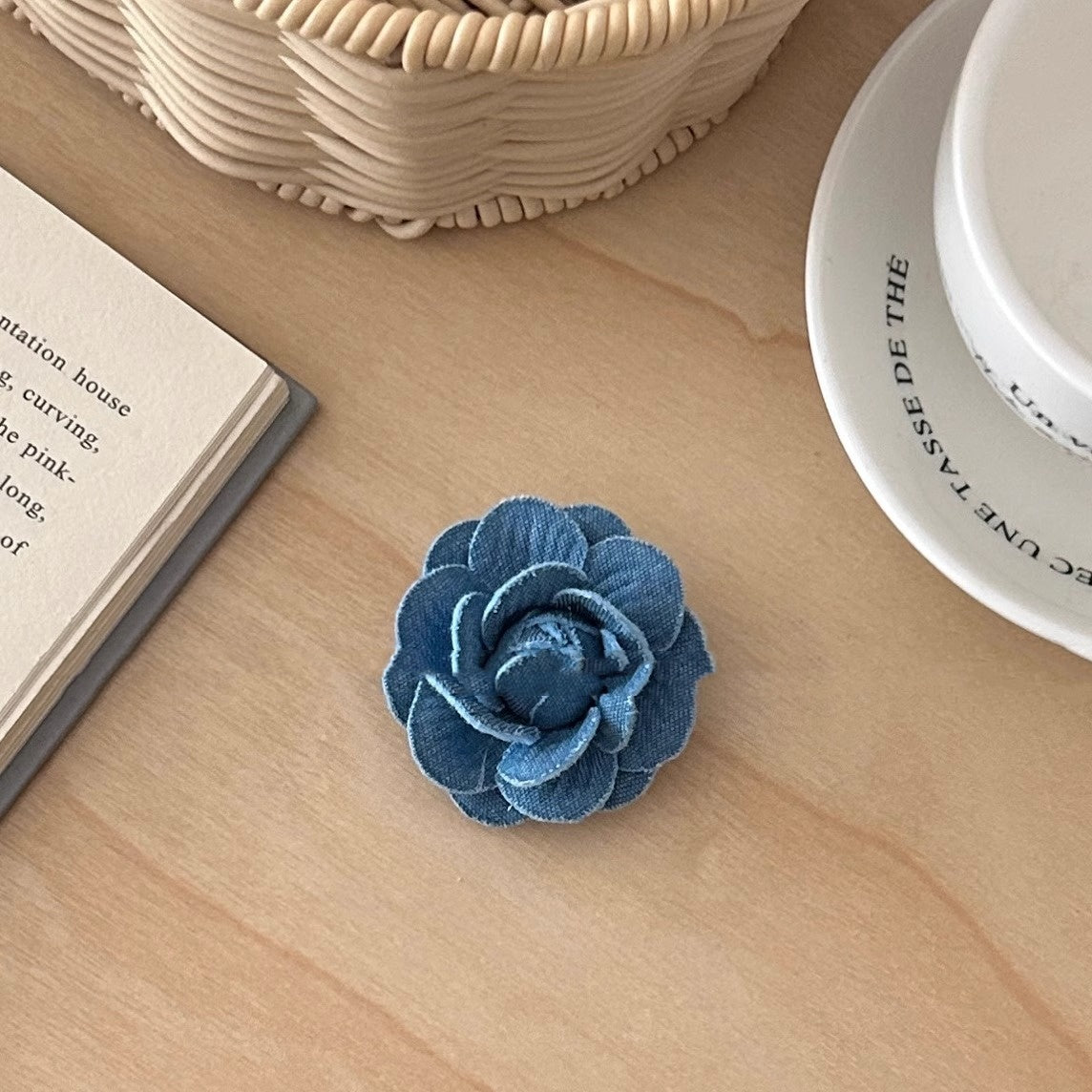 Denim Camellia Pearl Barrettes Sweet Hair Band