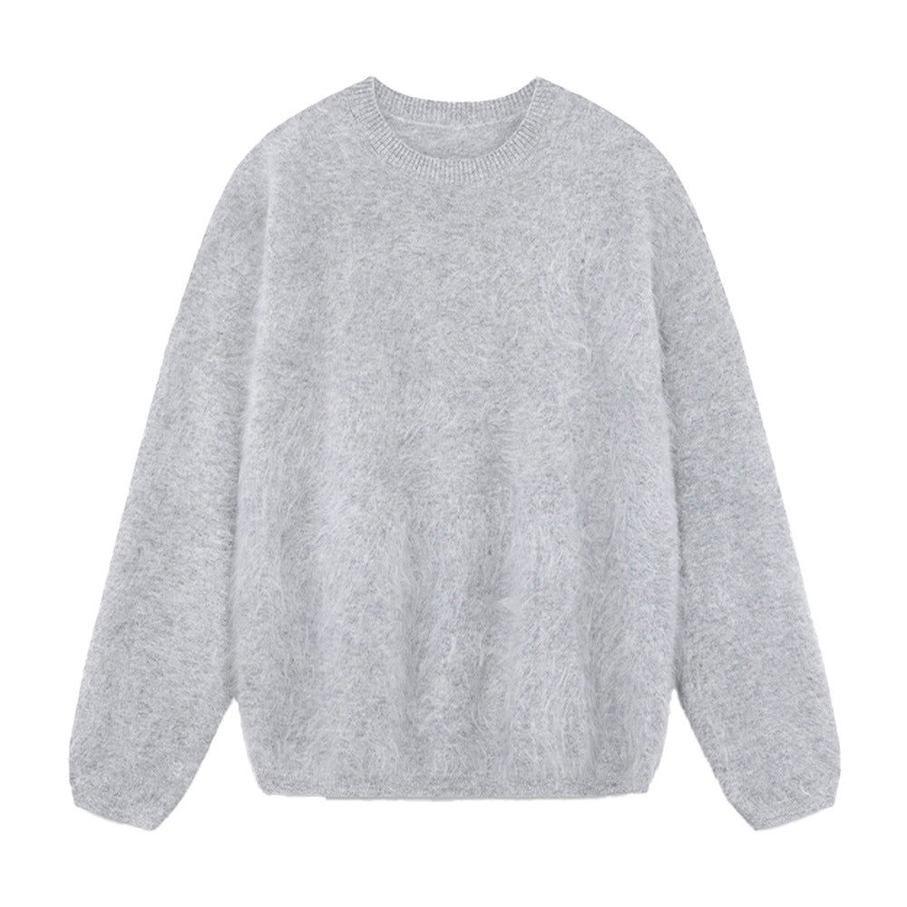 Simple Solid Color Knitted  Loose Casual Sweater