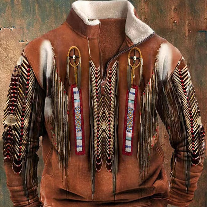 Men's Long Sleeved Half Zipper Printed Casual