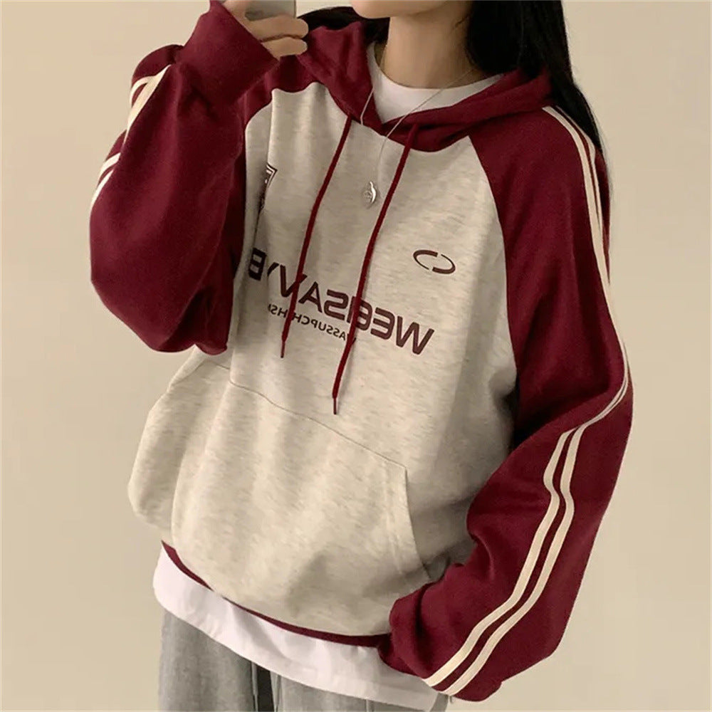 Thin Stitching Velvet Padded Hooded Sweatshirt Women