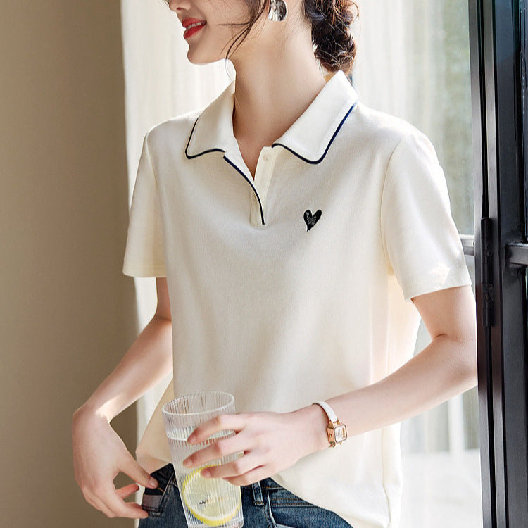New Love Embroidered Lapel Casual Versatile Slimming Shirt