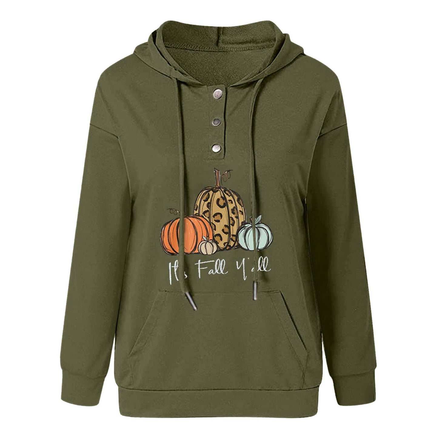 Loose Casual Hooded Drawcord Pocket Button Guard
