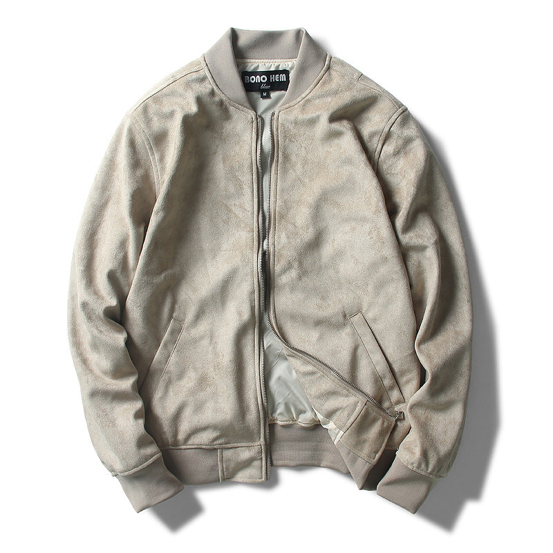 Suede Stand Collar Men's Baseball Uniform Flight Suit Young And Middle-aged Jacket
