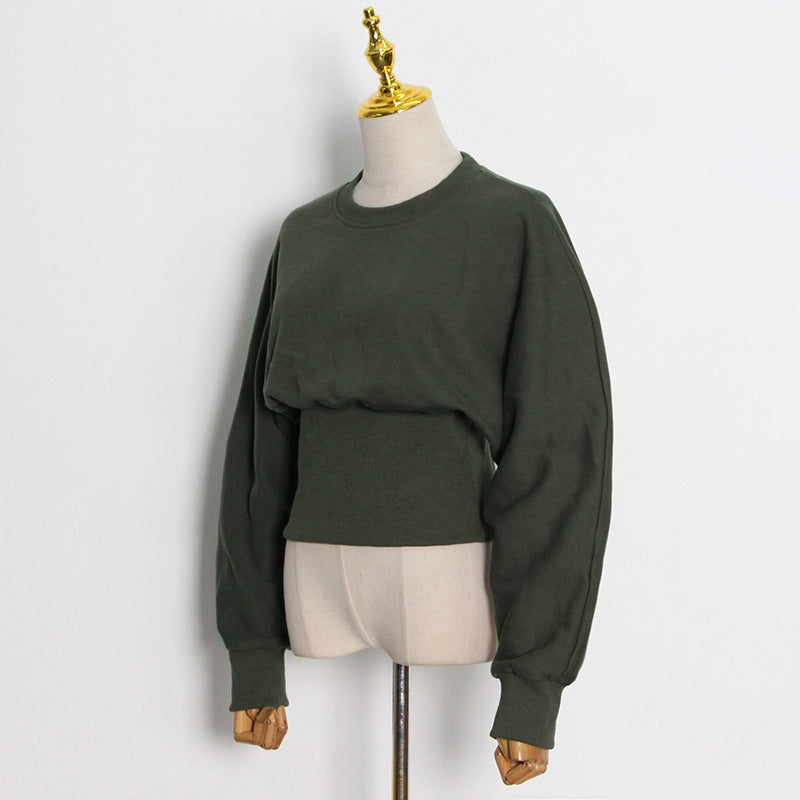 Mørkegrøn Rundhalset Sweater med Talje og Kort Længde til Pendlerbrug