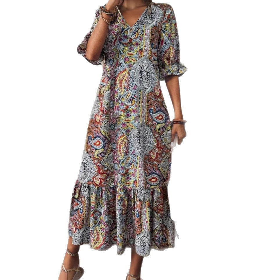 New Summer V-Neck Long Dress For European And American Styles