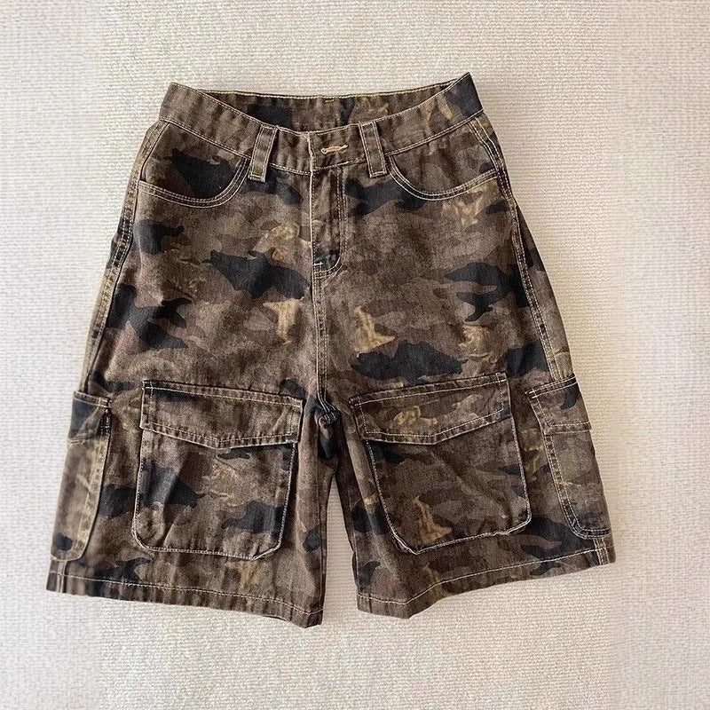 Womens Summer American-Style High-Street Vintage Camo Denim Shorts