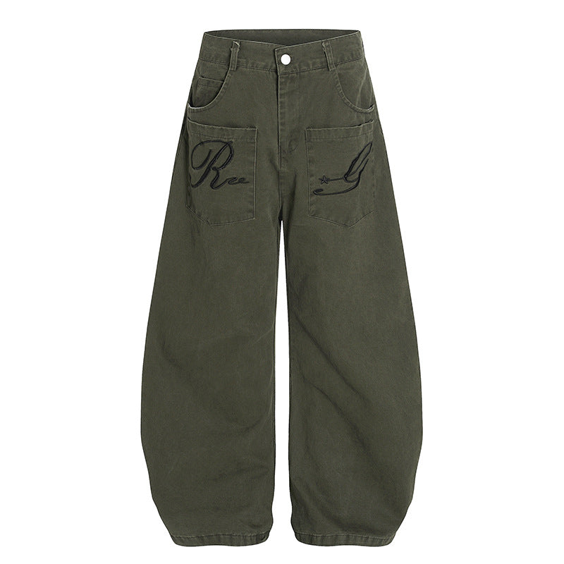 American Retro Embroidery Multi-pocket Cargo Pants