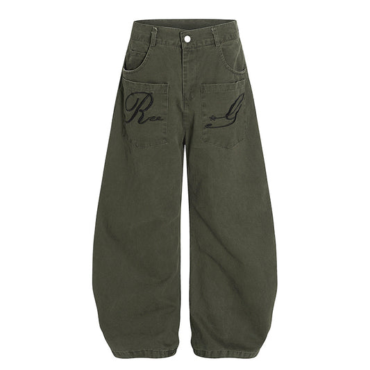 American Retro Embroidery Multi-pocket Cargo Pants