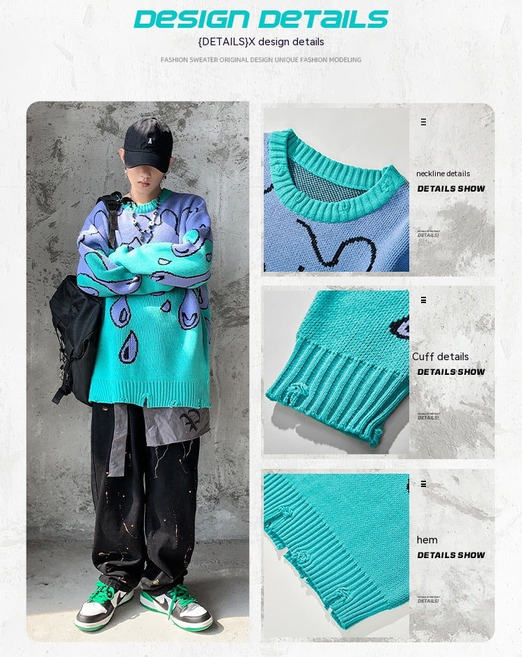 Men's Autumn And Winter New Hole Jacquard Loose-fitting Sweater