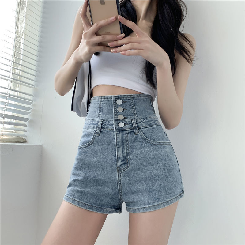 Sommer Højbuede Denim Rå Rebshorts til Kvinder