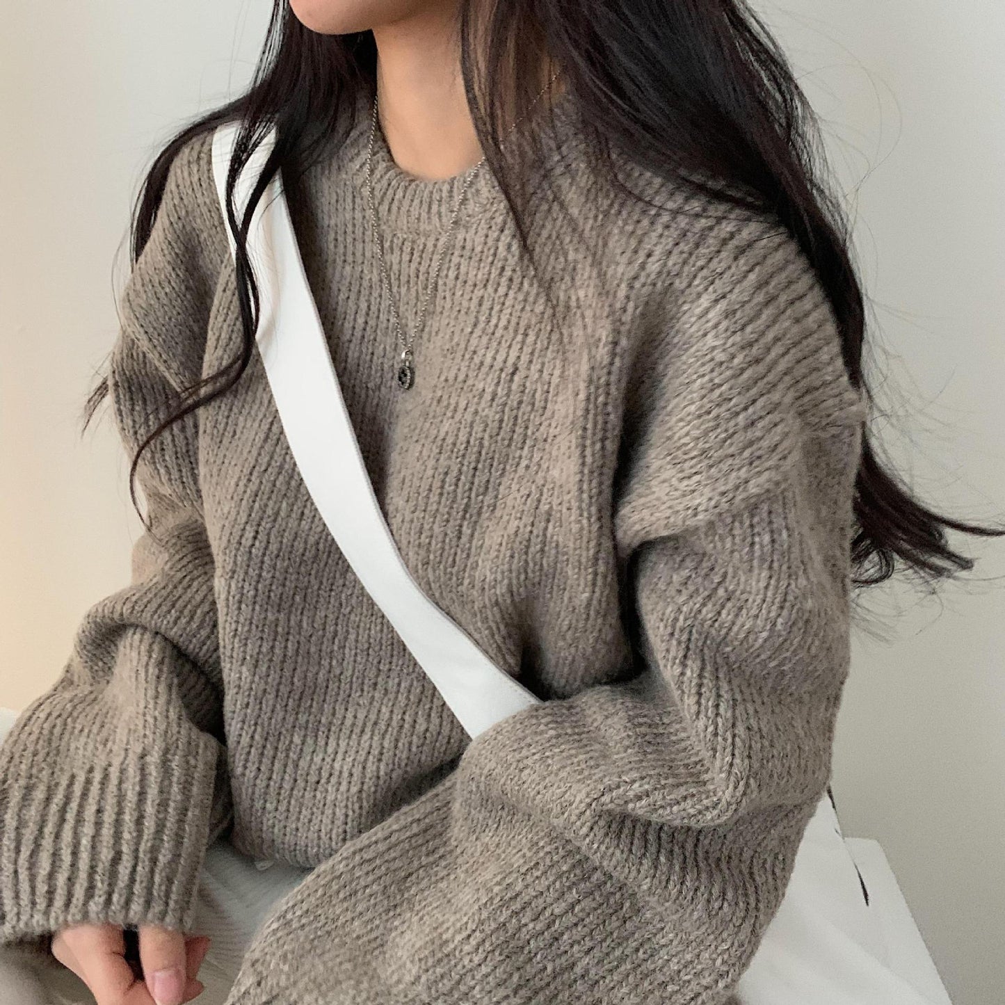 Versatile Long Sleeve Round Neck Pullover Sweater