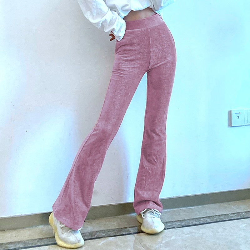Women's High Waist Pockets Loose And Slim Corduroy Casual Trousers