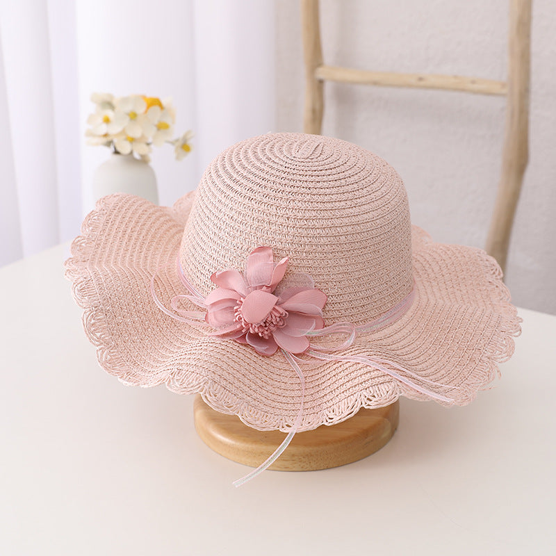 Children's Summer Sunshade Flower Princess Straw Hat Backpack Set