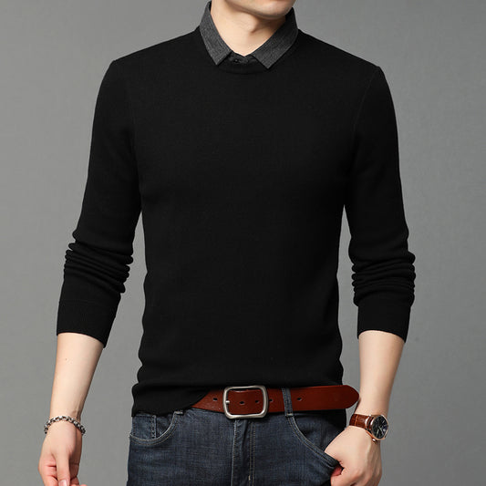 Herre Fake Two-Piece Skjortekrave Sweater