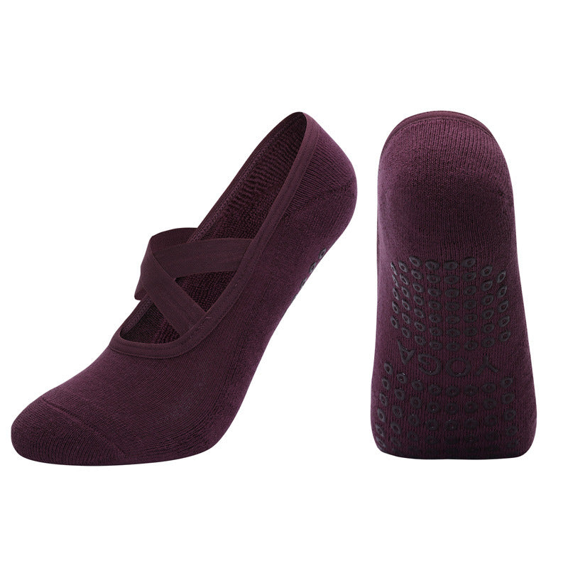 Non-slip Glue Women's Antibacterial Cotton Cross Strap Yoga Socks