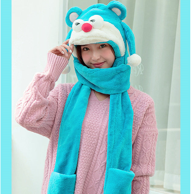 Winter Hat And Scarf Integrated Plush Insulation