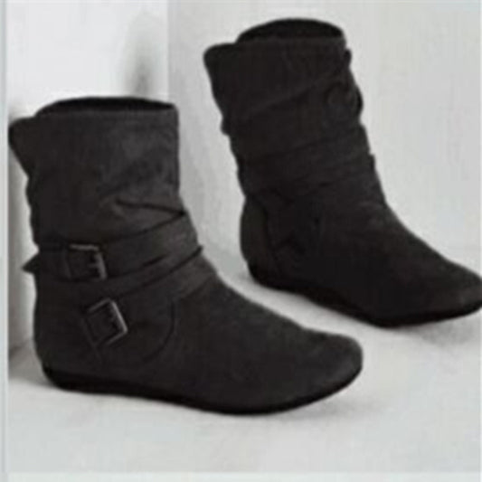 Women's Cotton And Velvet Ankle Boots Padded Shoes Flat Buckle